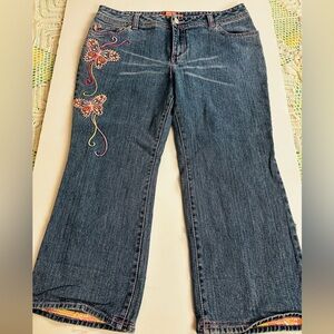 BONGO Blue Flare Jeans with Colorful Pink Embroidery, Youth 16.5 (14Y to 16Y)